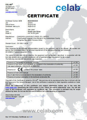 ประเทศจีน Cangzhou Hangxin Flange Co.,Limited รับรอง